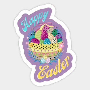 Colorful Easter Egg Basket Sticker